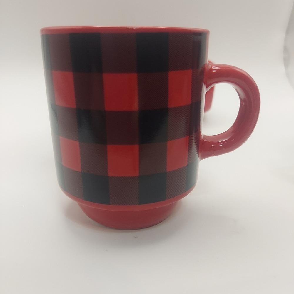 Set of 4 Red Black Buffalo Plaid‎ Stacking 2 oz Expresso Cups